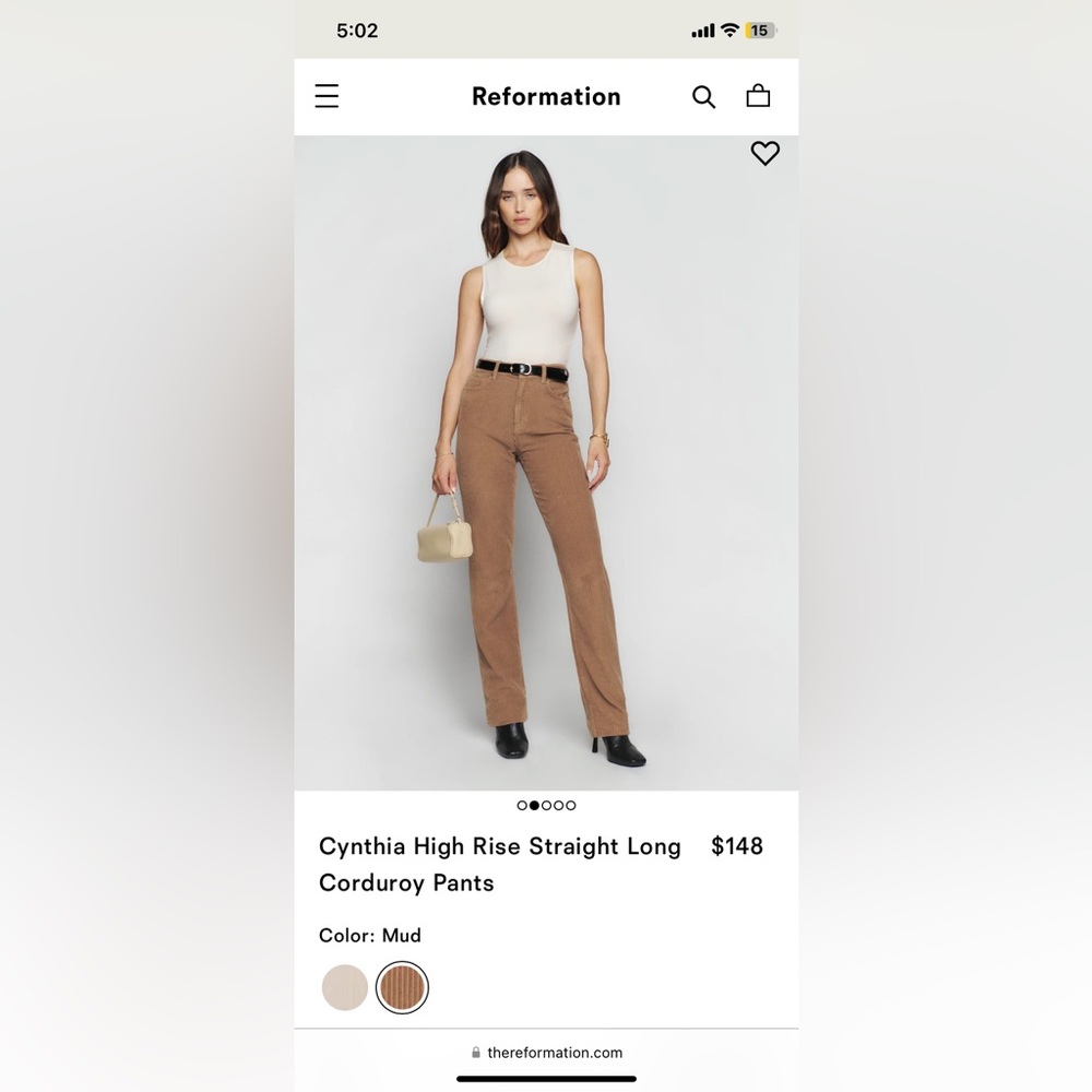 Cynthia Corduroy pants by reformation size 28